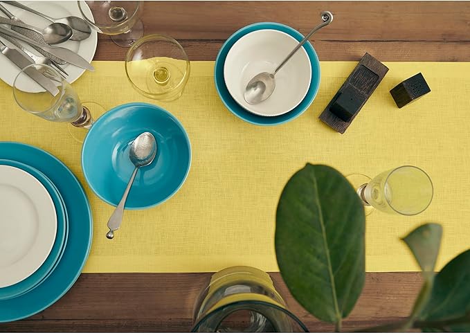 Solino Home Linen Table Runner 48 Inches - 100% Pure Linen Sunshine Yellow Table Runner 14 x 48 Inch Ideal for Dresser and Coffee Tables - Fete