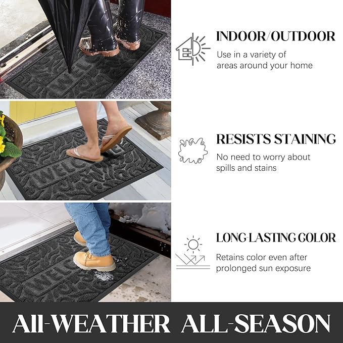 Yimobra Welcome Matt Outdoor 60x36, Waterproof All-Season Front Door Mat, All-Weather Doormat, Sturdy Natural Rubber, Fade Resistant, Low Profile, Easy Clean Patio Porch Entryway Mat, Grey