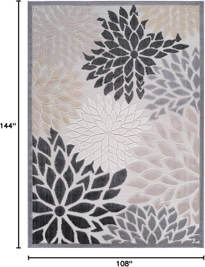 Beverly Rug Outdoor Rug 9x12 Large Modern Floral Tropical Area Rugs for Indoor and Outdoor Patio Easy to Clean Non Shedding Living Room Porch Garden Washable Outside Carpet (9 x 12 Beige)