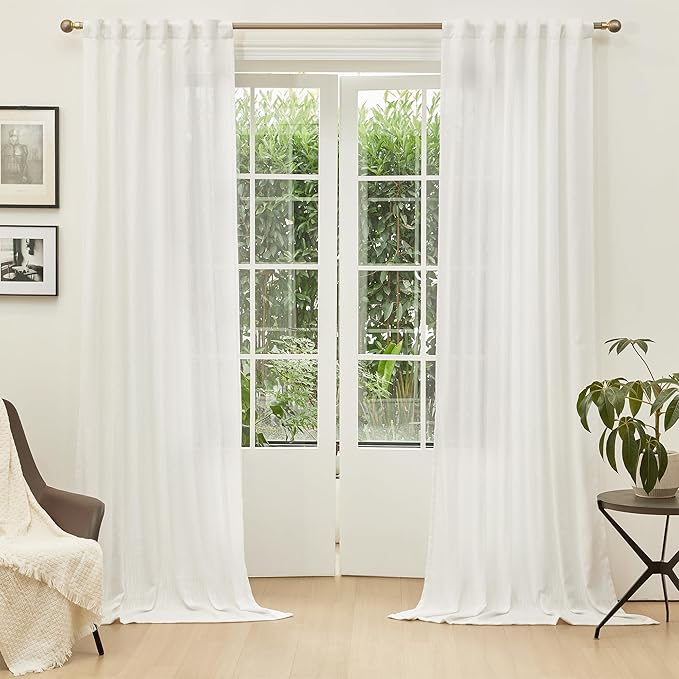 MYSKY HOME Extra Long Curtains for Living Room, Soft Cotton Fabric Boho Window Curtain Drapes Light Filtering Semi Sheer Backdrop Panels, 50 x 108 Inches, Natural, 2 Pieces