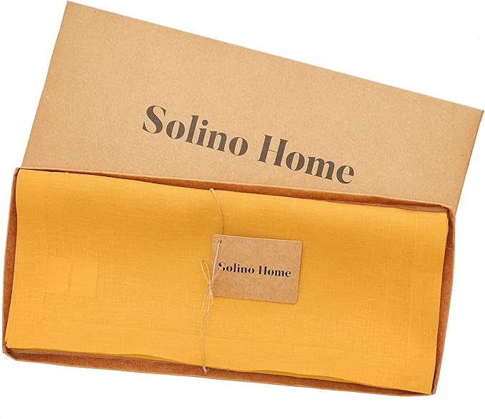 Solino Home Linen Tangerine Yellow Table Runner 120 Inches Long - 100% Pure Linen 14 x 120 Inch Table Runner - Fete
