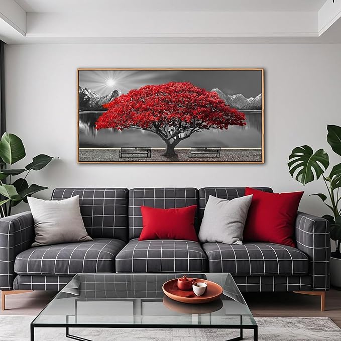 Large Framed Wall Art for Living Room Large Mangrove Landscape Modern Art for Wall Decor Living Room, Bedroom, Office, Home Wall Decor 24x48 inches(With Soild Wood Dark Framed)