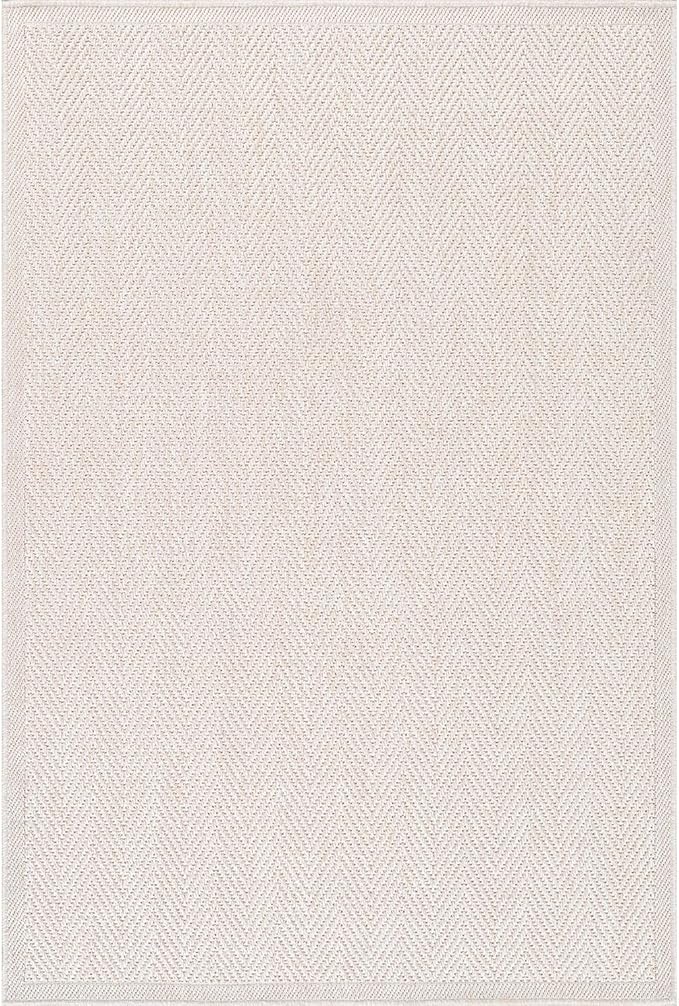 CAMILSON Easy Jute Rug 4x6, Indoor Outdoor Off-White Color Fiber Area Rugs for Living Room Patio and Kitchen Rug Herringbone Seagrass Woven Design Easy-Cleaning Washable Outside Carpet Alfombras 4 x 6