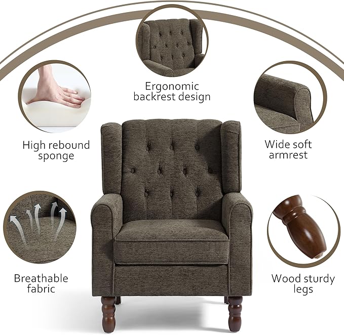 Lumibee High Back Accent Chair,Upholstered Wingback Armchair with Solid Wood Legs for Small Spaces,Comfy Single Sofa Chair for Living Room,Bedroom,Office-Taupe