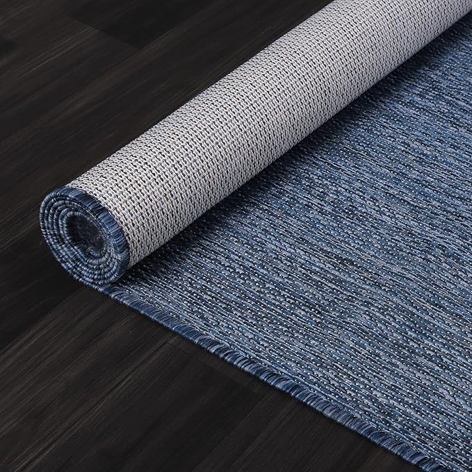 Washable Indoor Outdoor Rug 10x14 Weather Resistant Area Rugs Modern Solid for Porch Deck Balcony Backyard Patio Outside Carpet (10 X 14 Azure Blue)
