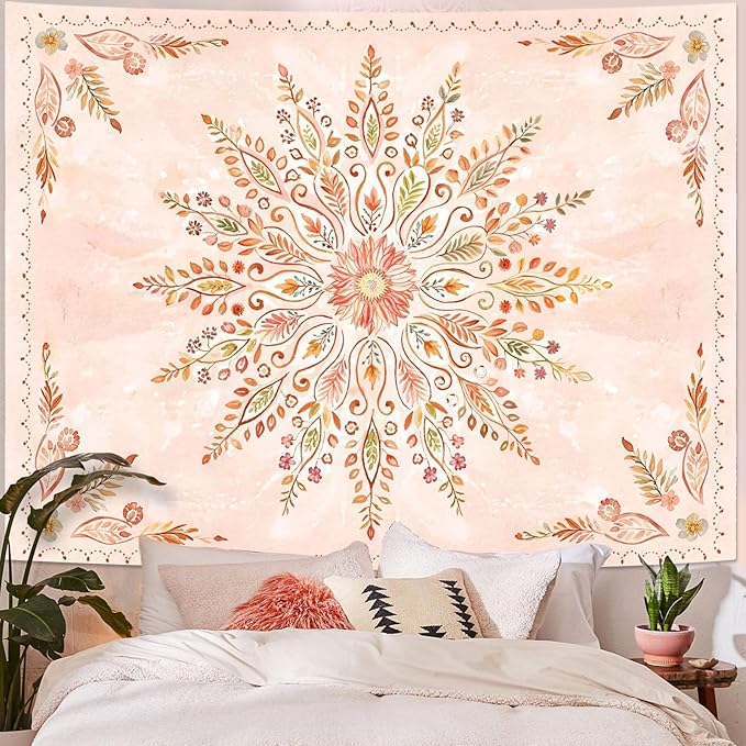 Lunerfex Floral Mandala Tapestry Boho Tapestry for Bedroom Orange Tapestries Wall Hanging Living Room Wall Art and Home Decor 70x90