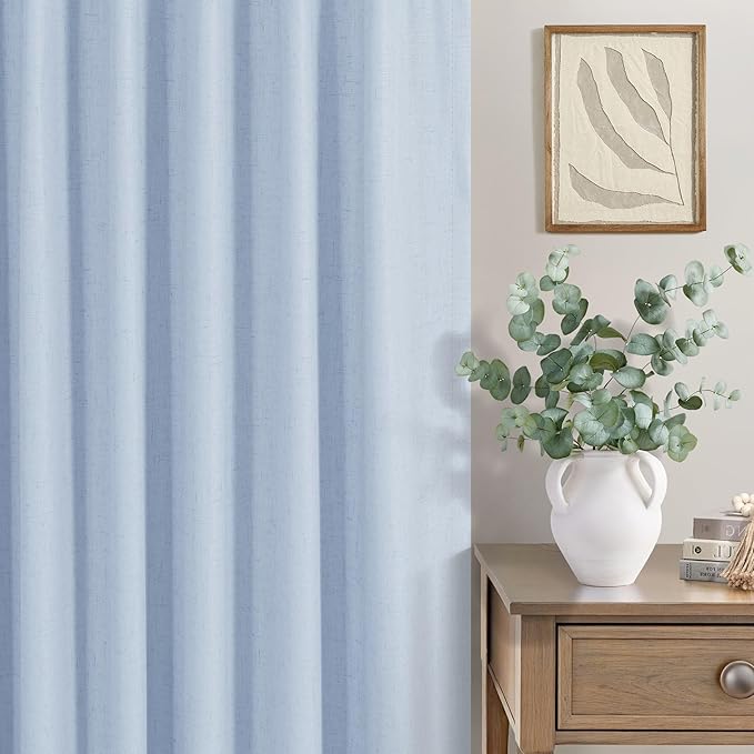 Baby Blue Nursery Blackout Curtains for Nursery 54 Inch Length 2 Panels Kawaii Short Light Blocking Room Darkening Heavy Cotton Linen Textured Black Out Curtain for Kids Bedroom Girls Noise Cancelling