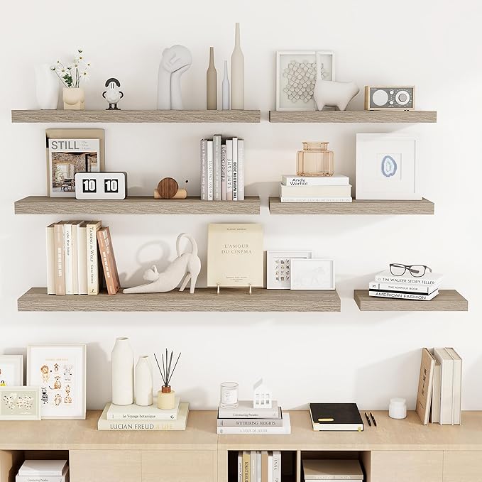 48 Inch Floating Shelves, 3D Textured Wood Grain, 48"x9.25"x1.5" Inch Deep Floating Shelves for Wall, Wooden Shelves for Bathroom, Bedroom, Living Room, Vintage Gray Oak