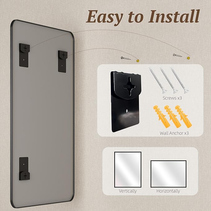 Bathroom Mirror 48" x 30", Large Rectangle Wall Mirror, Black Metal Frame Wall Mounted Mirrors for Bathroom, Vanity, Bedroom, Entryway Decor(Horizontal/Vertical)