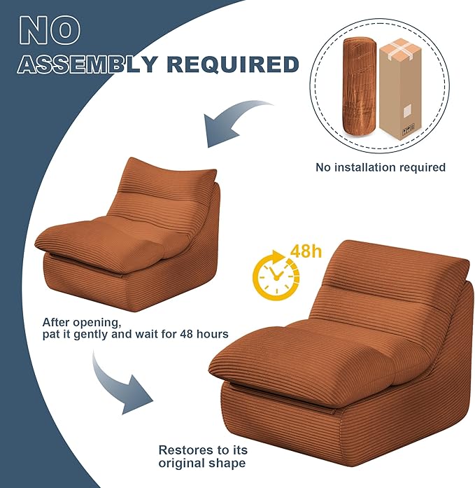Misolant Bean Bag Chairs，Big Corduroy Fabric Sofa Bean Bag Chair for Adults and Teens with High-Resilience Sponge, Non-Slip Base Floor Lounge Sofa for Home, Living Room, Bedroom, Gaming Brown