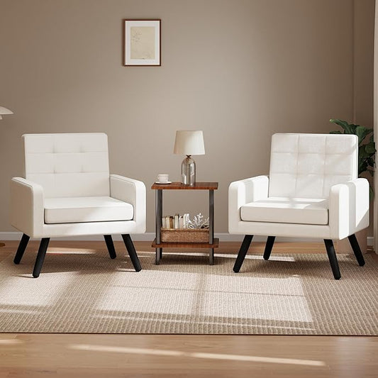 Kromax Mid-Century Modern Accent Chair Set of 2 for Living Room, 496 Lb. Weight Capacity, Dual Armrests, Comfy Extra Large Seat, Timeless Style Perfect for Reading & Relaxing, Beige