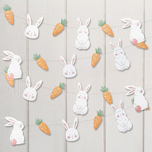 Cheerland Bunny Garland Party Decorations Cute Rabbit Carrot Banner Hanging Streamer for Girls Kids Birthday Baby Shower Classroom Home Office Decor Easter Garden Animal Tea Parties Supplies 2pcs