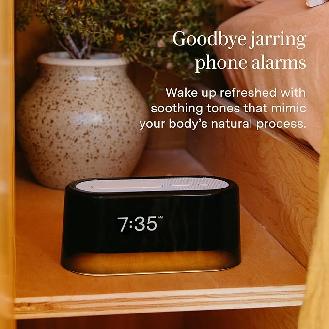 Loftie Alarm Clock with Sound Machine – Smart Alarm Clock with Light, White Noise, Bluetooth Speaker, Night Light Sound Machine, 100+ Sounds, Blackout Mode, No WiFi Mode, Optional Subscription - Steel