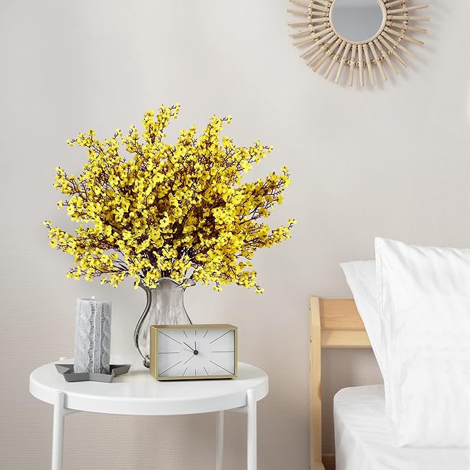 Sggvecsy 6 Pcs Babys Breath Artificial Flowers Gypsophila Bouquets Bulk Real Touch Fake Silk Flowers for Home Wedding DIY Floral Arrangement Kitchen Table Centerpiece Festival Decoration (Yellow)