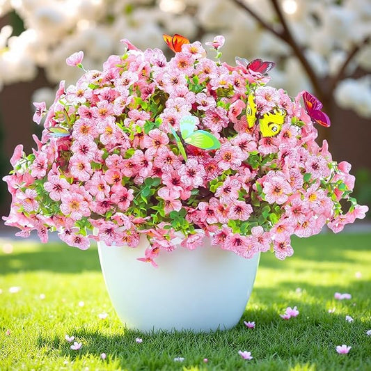 ‌20 Bundles Artificial Flowers for Outdoors‌ with 6 Faux Butterflies, UV Resistant ‌Fake Flowers‌ with Eucalyptus Leaves, ‌Artificial Plants Outdoor‌ for Patio Garden Porch Home Decor (Pink)