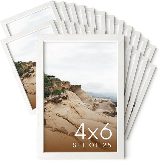Haus and Hues 4x6 Natural White Wood Photo Frame Set of 25 - Mini Picture Frames Bulk Gallery Set - Premium Bulk Picture Frames 4x6 for Stylish Photo Gallery Wall Frame Set - Ideal for Home & Office