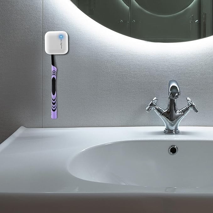 Wall Mounted Toothbrush Holder & Toothbrush Cleaner, Electric ToothBrush Holder, Cleaner for Bathroom Accessory, Clean for Home, Travel (White)