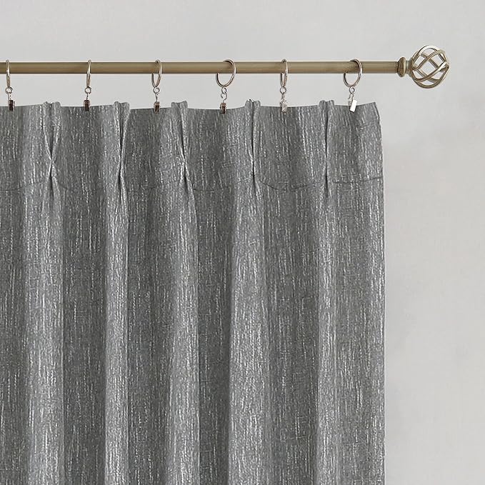 Vision Home Charcoal Grey Full Blackout Curtains Pinch Pleated Room Darkening Window Curtains 63 inch for Living Room Bedroom Thermal Insulated Pinch Pleat Drapes with Hooks Back Tab 2 Panel 40"Wx63"L