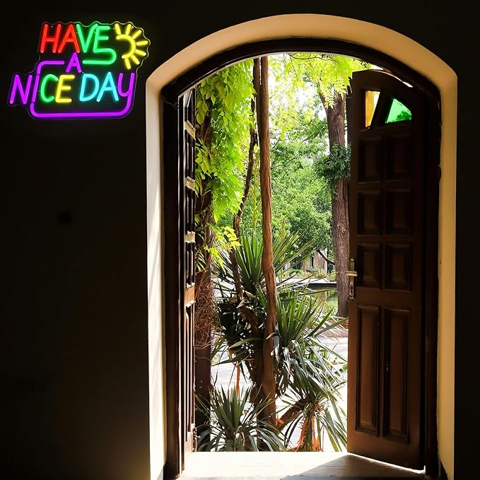 Have A Nice Day Neon Sign for Wall Colorful Letter Neon Light Sun LED Neon Lights Signs Dimmable Words Light Up Signs for Bedroom Living Room School Office Dorm Party Decor Kids Gifts