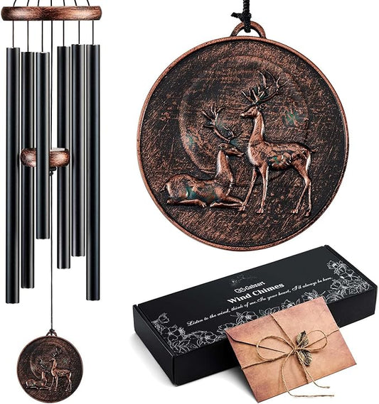 Wind Chimes for Outside, Deer Deep Tone Vintage Wind Chime Outdoor Clearance, Sympathy/Memorial/Festivals/Birthday Gift for Mom Dad Grandma, Home Garden Patio Decor (34" Deer)