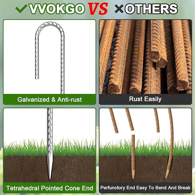 VVOKGO Rebar-Stakes-12-Inch J Hook Galvanized Tent Stakes Heavy Duty, 95-Pack Ground Chain Link Fence Anchors with Chisel Point End for Gazebo, Camping Tents, Outdoor Inflatables Decorations