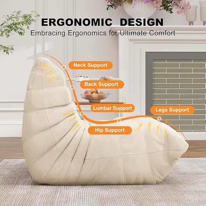 Full Foam Loveseat Sofa,Adults Bean Bag Chairs Floor Couch with Soft Waterproof Fabric,Armless Fireside Lounge Chair for Living Room,Apartment and Office (Whtie)