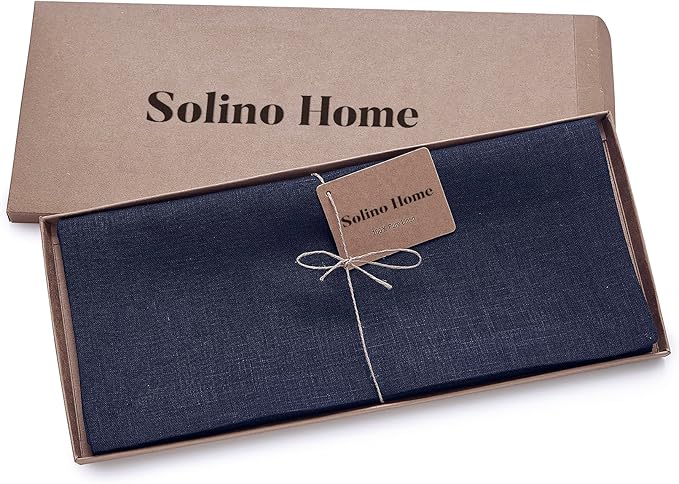 Solino Home Linen Navy Table Runner 144 Inches Long - 100% Pure Linen Extra Long Table Runner 14 x 144 Inch for Fall, Autumn, Thanksgiving - Fete
