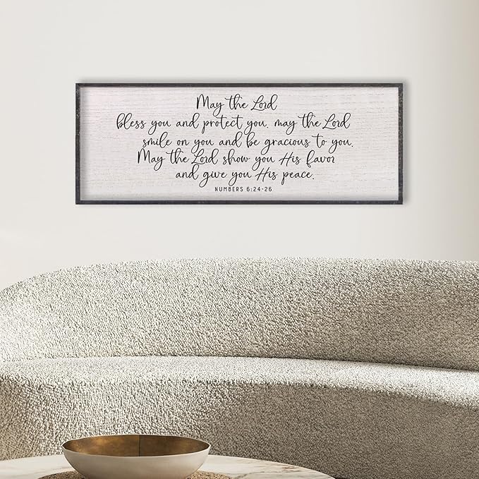 LuZhiQiang Numbers 6:24-26 Scripture Wall Art 40"x15" May The Lord Bless You And Protect You Sign Bible Verses Christian Home Wall Decor (Black)