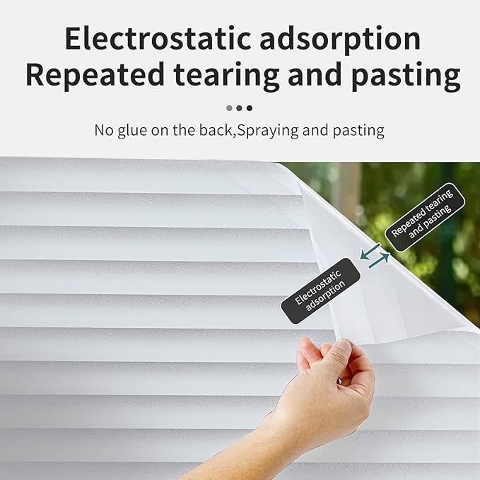 Window Privacy Film with Installation Tools, Blinds Pattern, Static Cling, Anti UV, Heat Control, Ideal for Home Shower Office Glass Door (Blinds Pattern, 17.5X78.7Inch)