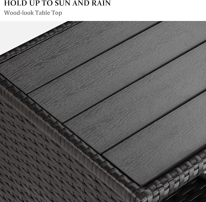 Outdoor Wicker Storage Cabinet - Patio Bar Table with Wheel,Outdoor Buffet Cabinet Movable,Garden Weather-Proof Bar Table/Cart for Indoor&Outdoor (Dark Brown)