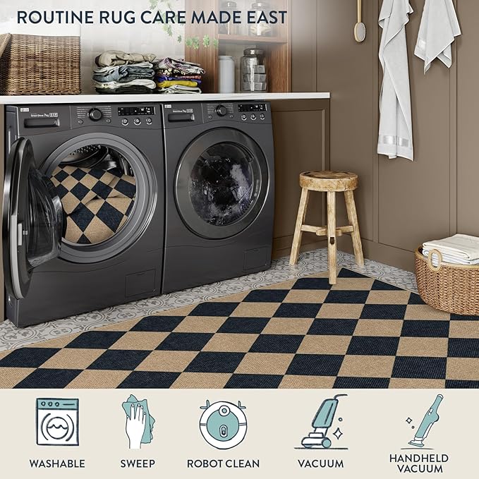 Lahome Checkered Easy Jute Outdoor Rug, Large 6x9 Rug for Living Room Checkerboard Indoor Outdoor Carpet, Farmhouse Patio Office Mat Geometric Non Slip Black Carpet for Backyard Dining Room