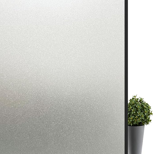 Frosted Glass Window Privacy Film Decorative, Bathroom Privacy Film for Glass Windows Cover, Static Cling, Removable, Reusable, Anti-UV, Anti-Glare, Heat Blocking,（Pure,17.5X196.9Inch）