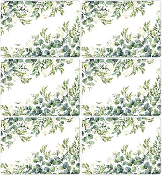 Eucalyptus Leaves Placemat Set of 6 Seasonal Summer Plastic Table Mats Spring Green Leaves Themed Place Mats Rustic Vintage Table Decoration for Indoor Outdoor Party Kitchen Dining