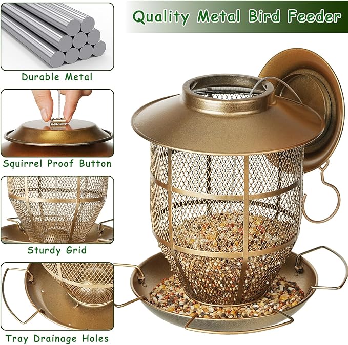 Bird Feeder for Outdoors, Funnel Style Wild Finch Feeders for Outside Hanging Courtyard Bird Watching, Metal Birdfeeder with Lid Fixing Buckle, 3Lbs Capacity