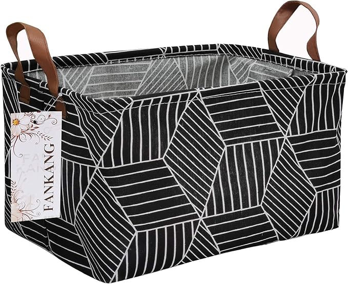 FANKANG Storage Basket,Nursery Hamper Canvas Laundry Basket Foldable with Waterproof PE Coating Storage, Office, Bedroom, Clothes,Toys (Rec-Black Cube)