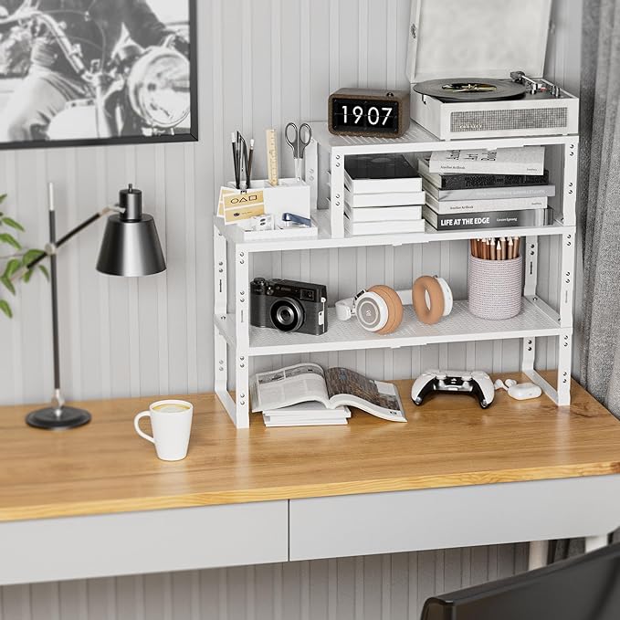 Expandable Spice Rack,Stackable Storage for Cabinet, Multi-Functional Kitchen Shelving,Height-Adjustable,Sustainable Organizer Solution(1Pack/White/Large)