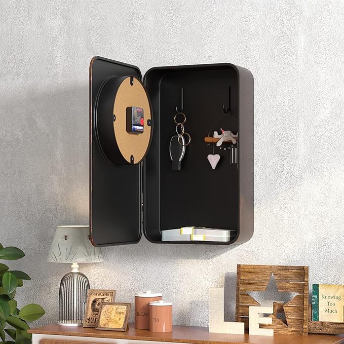 Abdurey Retro Old Telephone Wall Clock with Hidden Safe, Battery Operated Quartz Metal Wall Clocks, Large Rectangular Vintage Decor Clocks, for Farmhouse, Living Room(16" H x 12" W x 4" D)