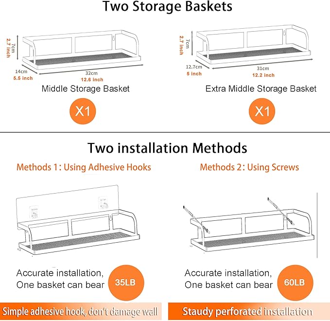 PUSDON Metal Wall Hanging Basket 2 Packs DIY Suitable for Multiple Scenes - Black Hollowout 12.6in