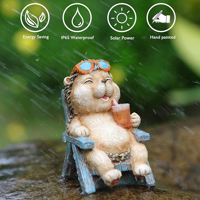Miniature Hedgehog Figurine Solar Resin Statue for Outside Garden Lawn Yard Patio Home Office Decorations, Ideal Ornaments Birthday Gifts for Mom Women Grandma