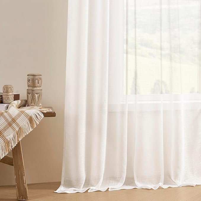 Joydeco Sheer Curtains 72 Inches Long, White Curtains for Living Room 2 Panels Set, Window Curtains Privacy Assured with Light Filtering(W52 x L72 Inch,Pure White)