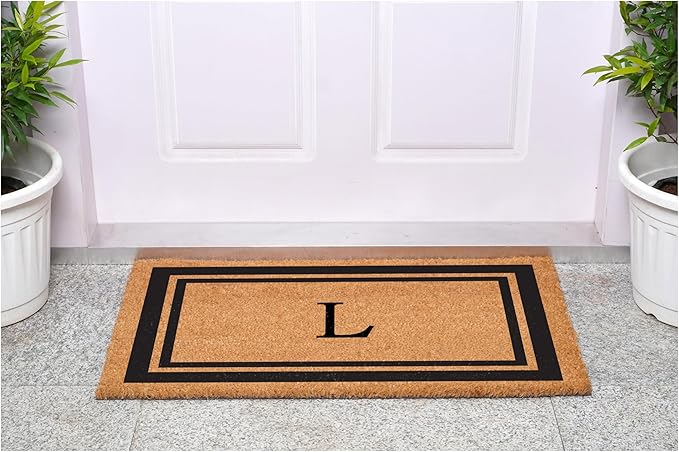 Calloway Mills 152962448 Black Border 24" x 48" Monogram Doormat (Letter L)