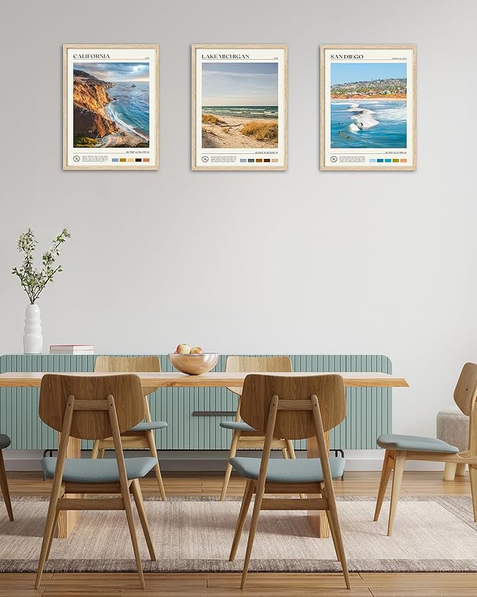 HesenDot Natural OAK Wood Coastal California Refers Framed Wall Art,12x16in Natural Seascape Canvas Wall Print,Classic Urban Landmark Wall Decor for Living Room,Bedroom,Office Gallery Gifts Set of 1