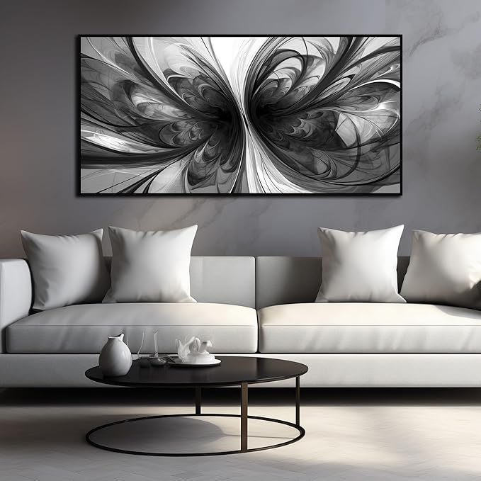 Large Abstract Canvas Wall Art for Living Room Black and White Wall Decor for Office Black Framed Wall Art 29 x 58 Inch