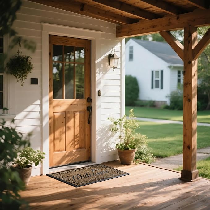 Yimobra Welcome Front Door Mat, Heavy Duty Easy Clean Doormat Indoor Outdoor, Waterproof Quick Dry Floor Mat for Home, Garage, Hign Traffic Areas, Non Slip, Low Profile, 36 x 24 Inches, Beige Brown