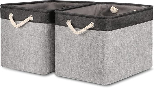 Bidtakay Fabric Storage Baskets with Handles [2-Pack] Large Canvas Organizer 16" X 11.8" X 11.8" Foldable Tall Baskets Rectangular Gift Basket Decorative Storage Bins for Closet, Home(Black&Grey)