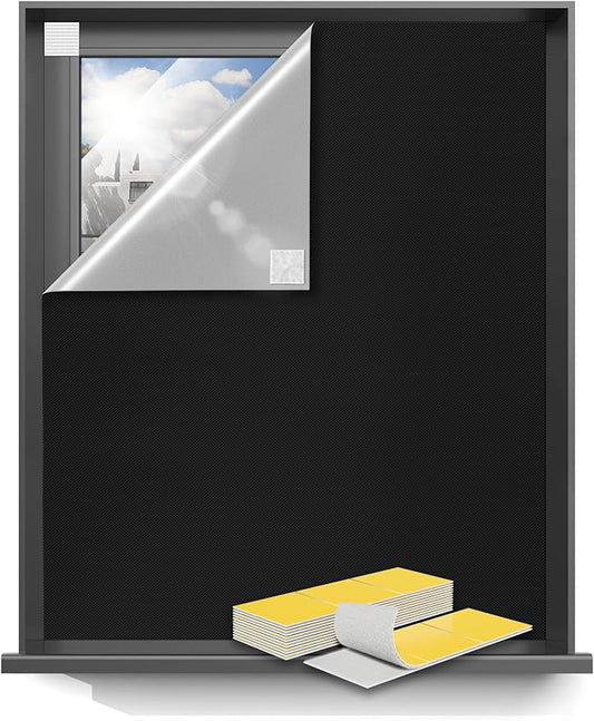 Sumobaby Blackout Curtains for Bedroom Portable 50"x57",No Drill Black Out Shades with Upgraded Hook&Loop Tapes,100% Blackout Window Cover,Easy to Cut Fit Blinds for Bedroom,Nursery(2 Panel,Black)