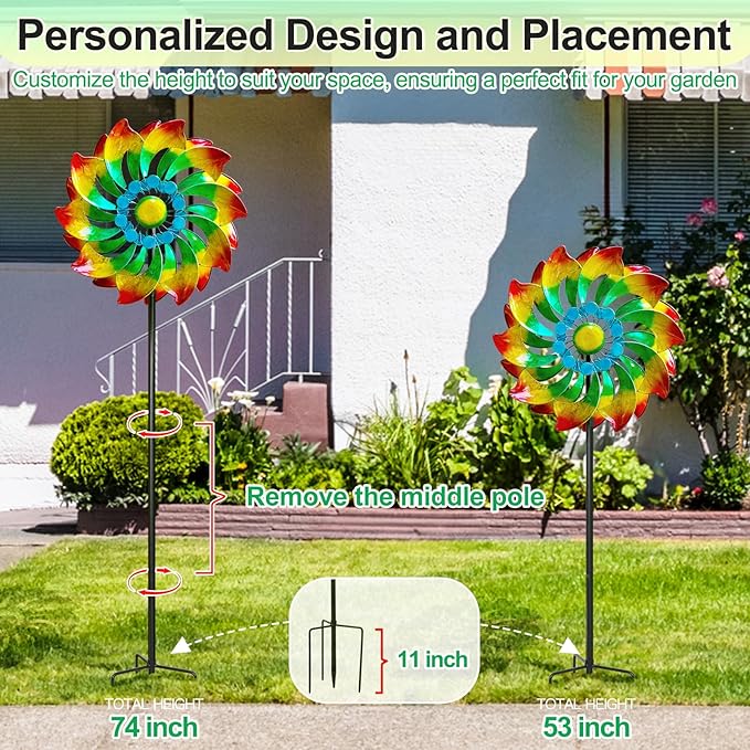 Wind Spinner - Metal Large Wind Spinners Outdoor - Windmill for Yard and Garden, Gift for Family, Friends, Garden Lovers(74'' x 22'')
