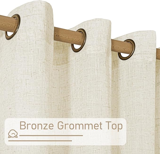 LAMIT 45 Inch Short Window Linen Curtains, Cream Ivory Light Filtering Panels Bronze Grommet Neutral Drapes for Cafe/Bathroom/Loft Room, Natural, 2 Panels, 34 x 45 Inch