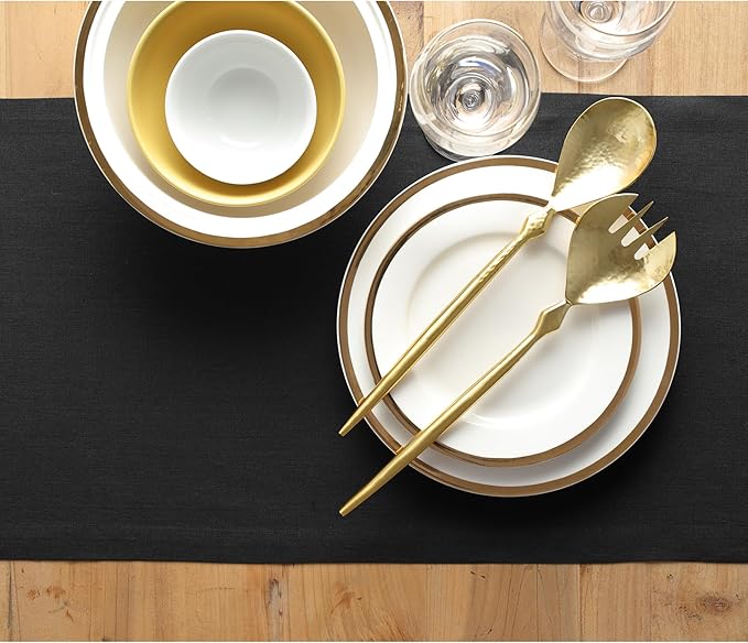 Solino Home Linen Black Table Runner 108 Inches Long - 100% Pure Linen Dining Table Runner 14 x 108 Inch for Fall, Autumn, Halloween, Thanksgiving - Fete