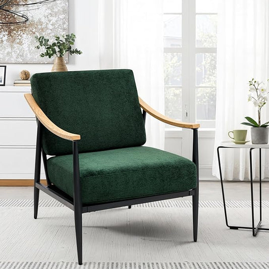 Modern Accent Chair for Living Room Bedroom Mid Century Arm Chair Upholstered Office Accent Chair Comfy Waiting Room Chair with Metal Frame, Green